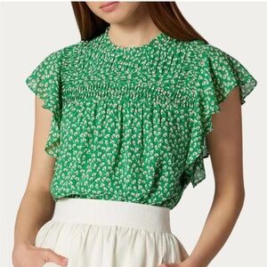Joie Reut Green Floral Ruffle Blouse
